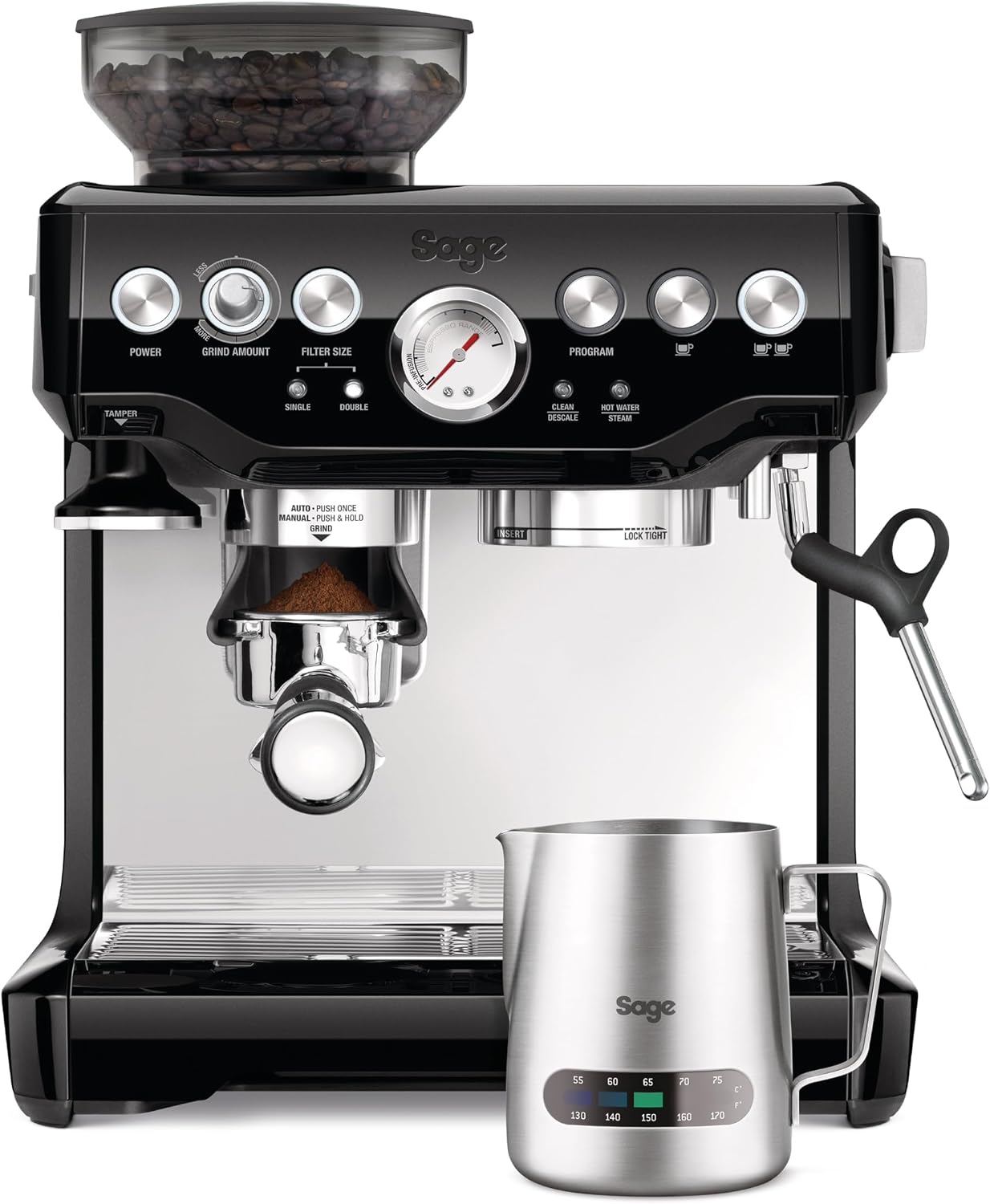 Sage the Barista Express Espresso Machine, Bean to Cup Coffee Machine with Milk Frother, BES875BKS – Black Sesame